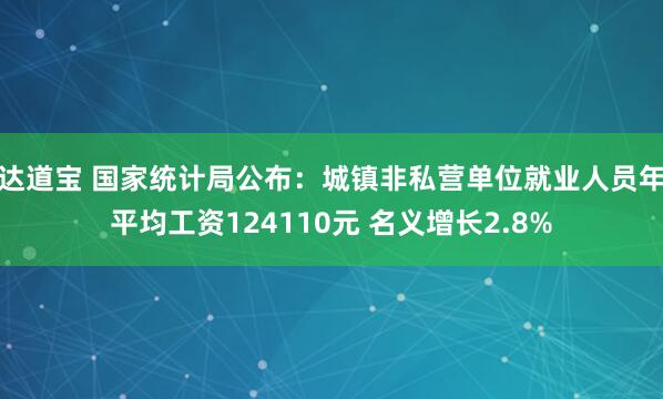 达道宝 国家统计局公布：城镇非私营单位就业人员年平均工资124110元 名义增长2.8%